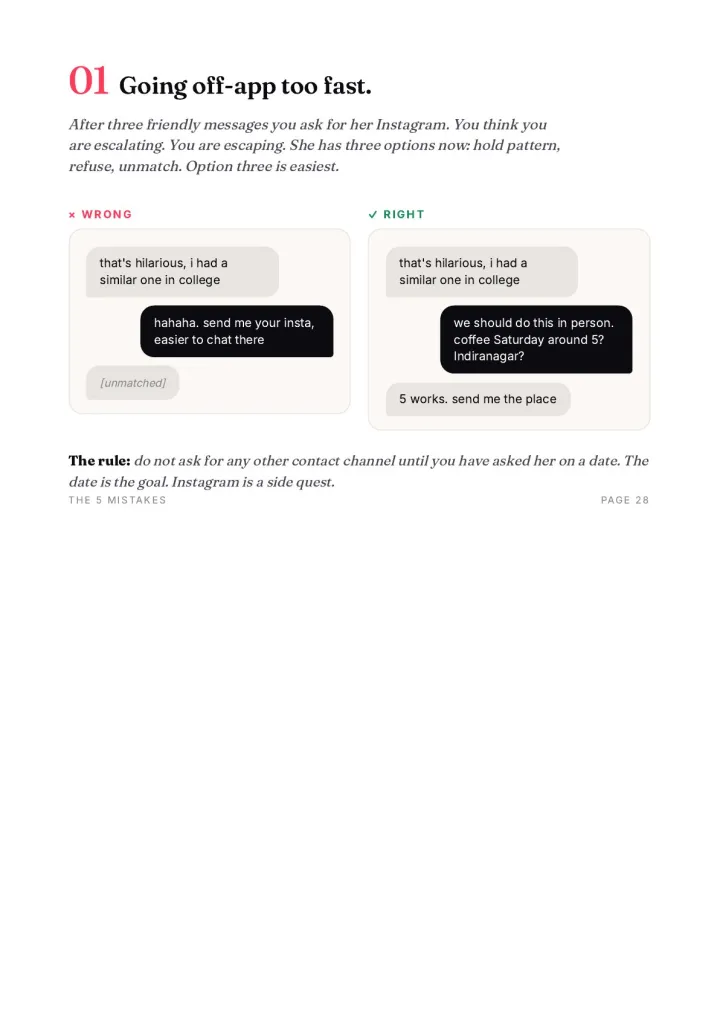 Sample page from the bonus section: the 5 mistakes that kill the first 5 messages.