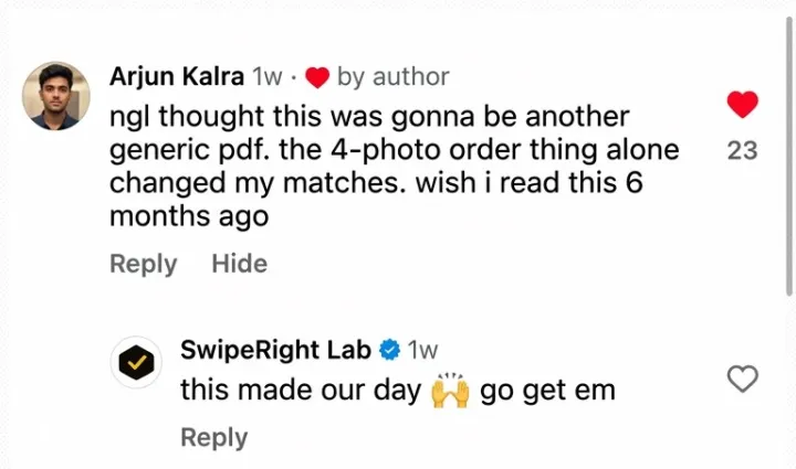 Comment: the 4-photo order alone changed my matches