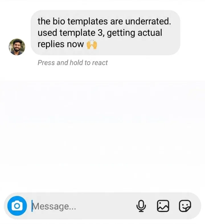Message: used bio template 3, now getting actual replies