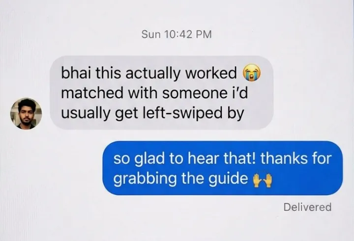 Message: that guide actually worked, matched with someone new